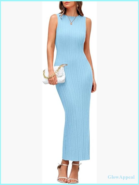 Dresses & Skirts - Sleeveless Maxi Bodycon Dress Ribbed Knit Summer Casual Slim Fit